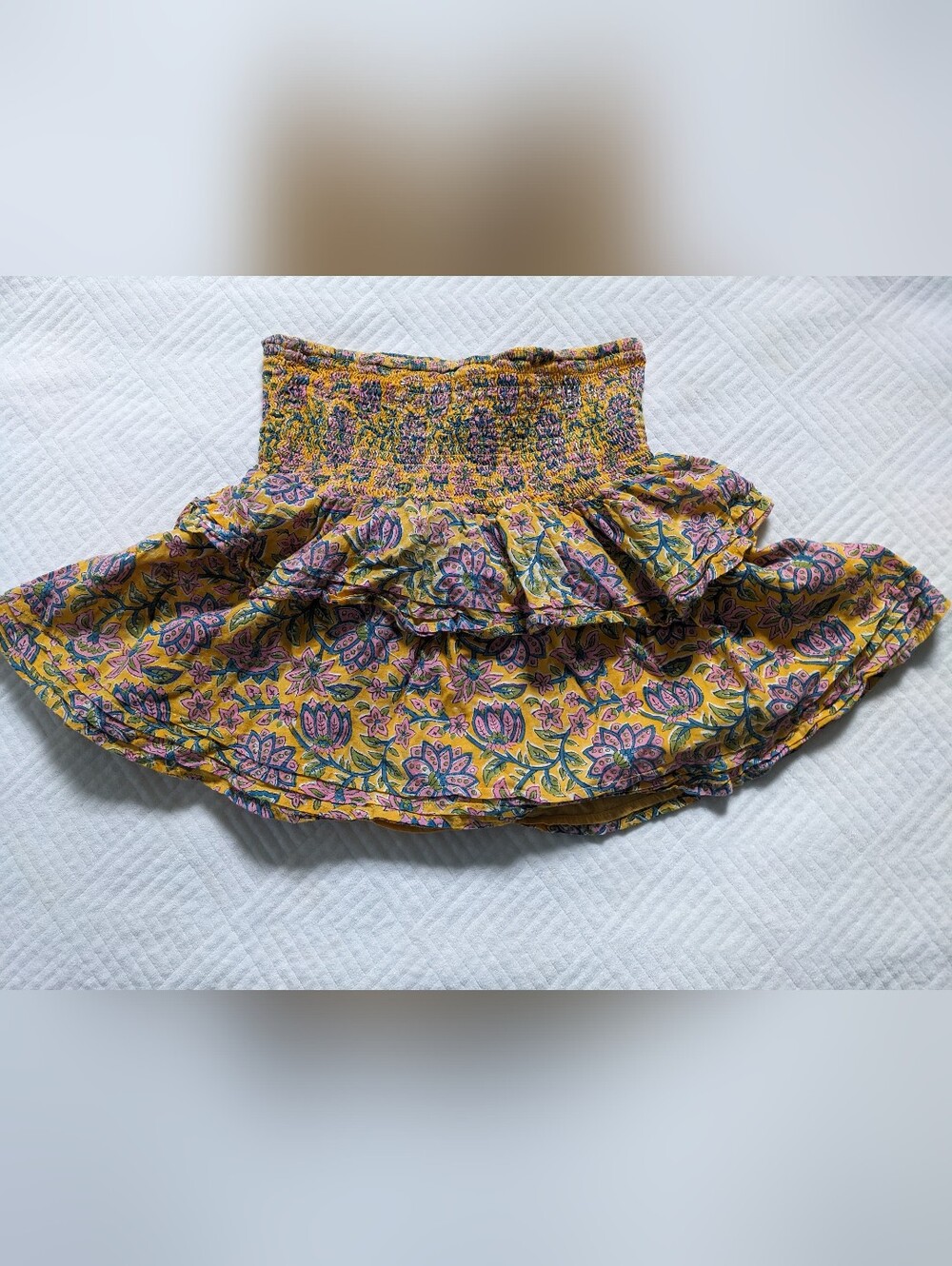 Cleobella Kate Saffron Yellow Tiered Smocked Waist Cotton Mini Skirt Small - Picture 4 of 9